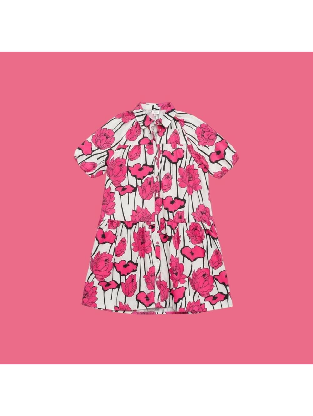 Floral Print Short Sleeve Shirt Dress